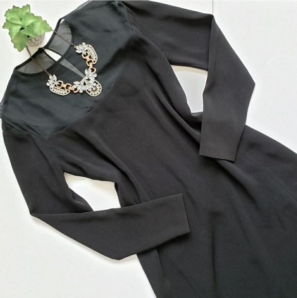 Ungaro Vintage 90s Black Mesh Collar Long Sleeve Sheath Dress Size 4 - Picture 2 of 6